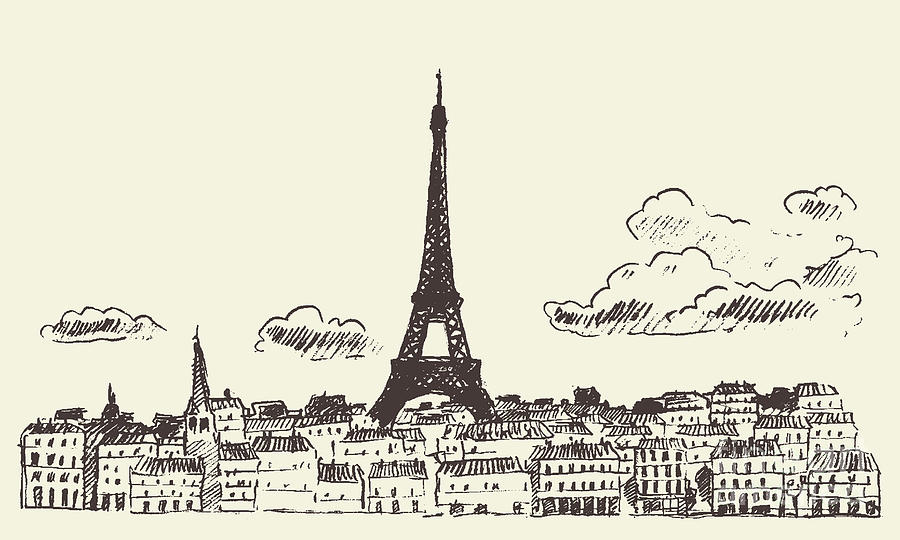 City Love Tapestry, Sketch Style Image of Paris City over Roofs with Eiffel  Tower Landmark, Wall Hanging for Bedroom Living Room Dorm Decor, 60W X 40L  Inches, Eggshell and Black, by Ambesonne -