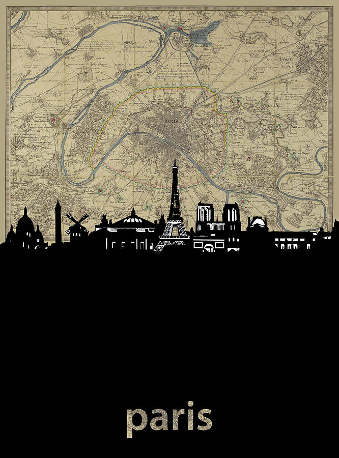 Paris Skyline Map Digital Art