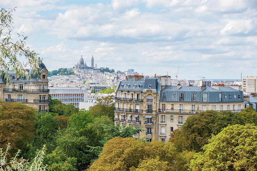 Paris Photograph - Paris skyline with Montmartre hill and Sacre Coeur Basilica in v by Iordanis Pallikaras