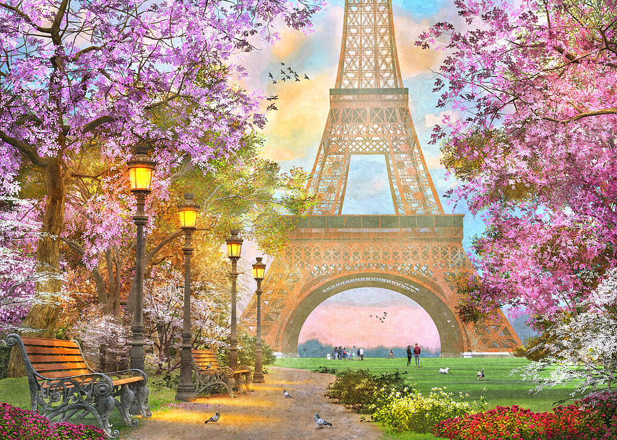 Eiffel Tower Painting - Paris Spring Romance (variant 1) by MGL Meiklejohn Graphics Licensing
