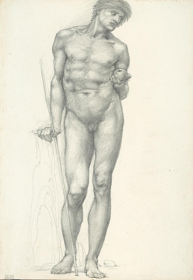Paris with Golden Apple in Left Hand, for the Troy Triptych Drawing by Edward Burne-Jones