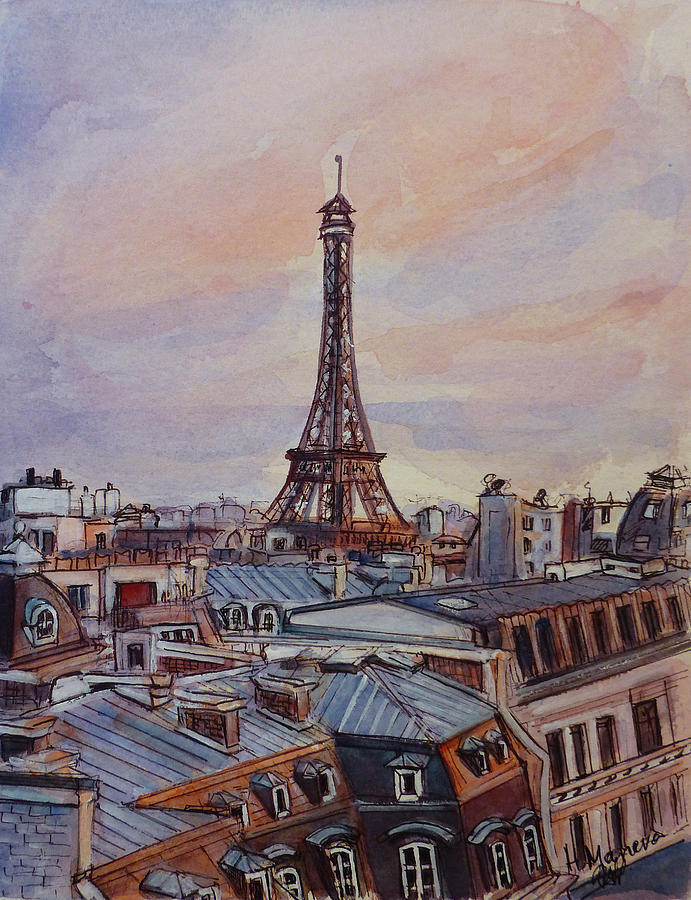 Parisian rooftops Painting by Henrieta Maneva