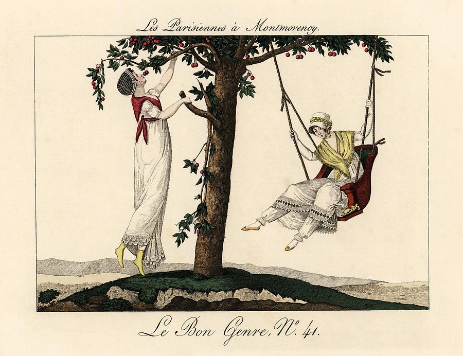 Parisiennes relaxing at Montmorencys, by Pierre de la Mesangeres Le Bon Genre, Paris, 1817. Drawing by Album