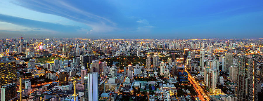 Architecture Photograph - Park and building in Bangkok city from top view by Anek Suwannaphoom