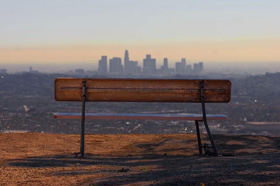 Park Bench Overlooking Downtown L.a Photograph by Travis Price
