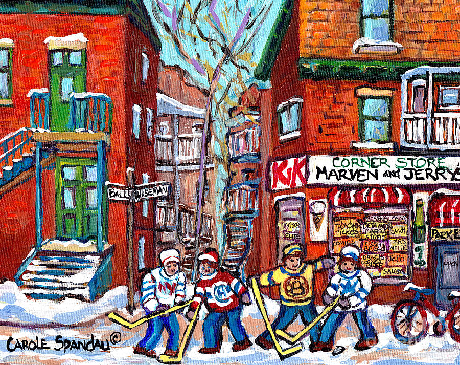 Park Extension Paintings Marvens Cornerstore Ball Ave Hockey Art Montreal Memories C Spandau Artist Painting by Carole Spandau