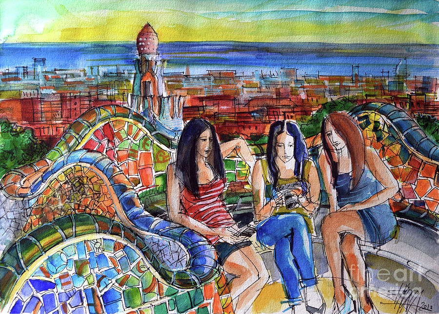 Park Guell Barcelona Photo Session Painting by Mona Edulesco