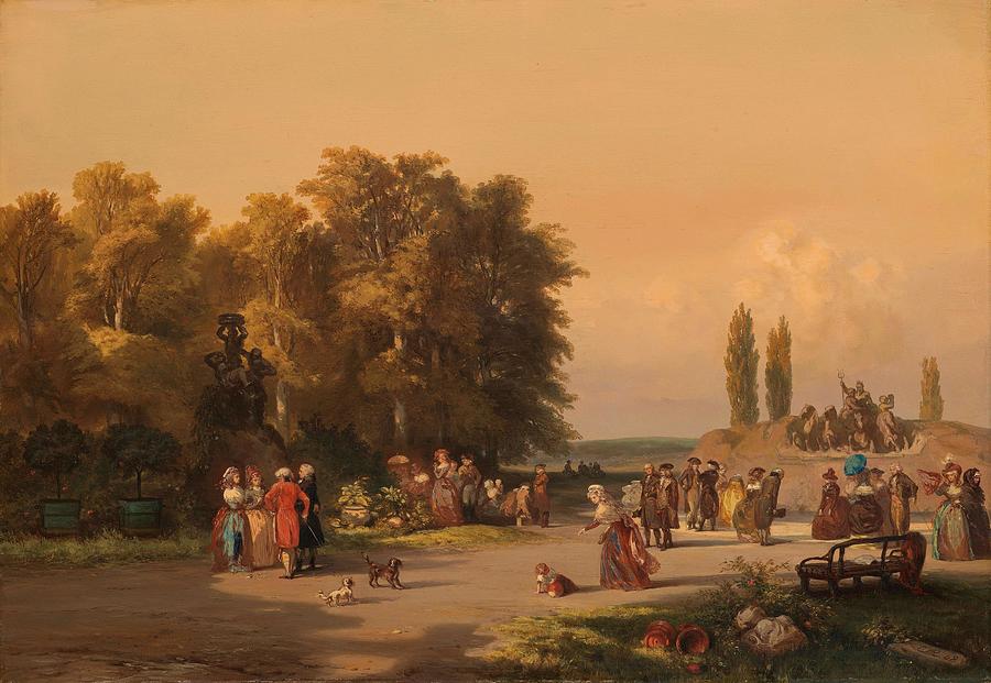 Park in the Vicinity of Paris. Painting by Charles Rochussen -1814-1894-