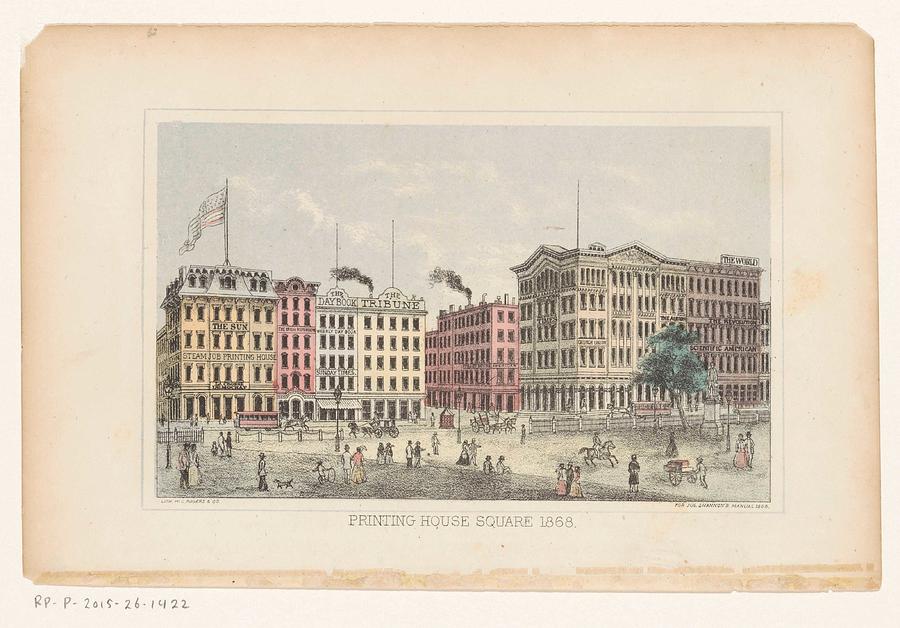 Park Row, Manhattan, W.C. Rogers  Co., 1868 Painting by W C Rogers  Co