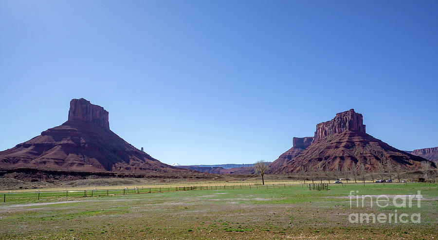 Parriott Mesa and the Castleton Tower mesa rise up over fields a Photograph by William Kuta