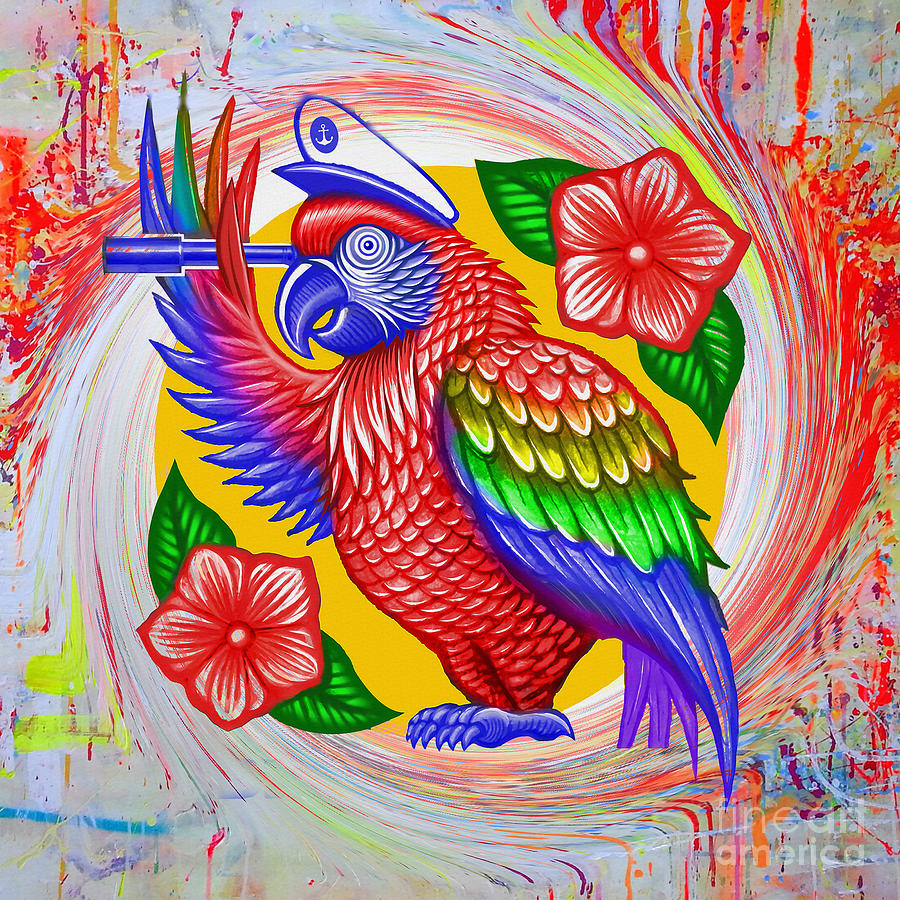Parrot Painting - Parrot in Navy Art 01 by Gull G