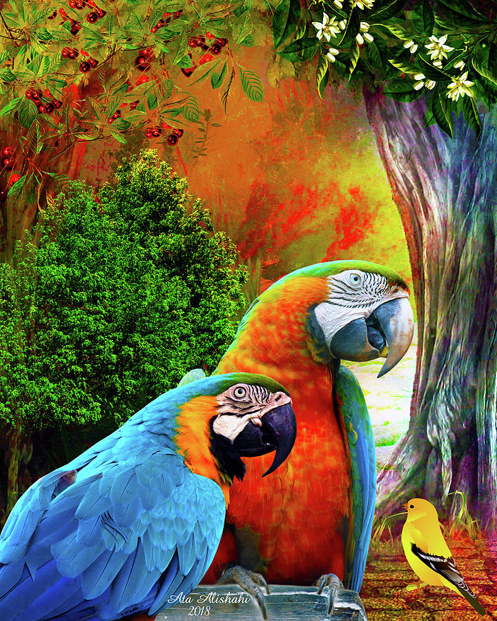 Tree Mixed Media - Parrot Love 3 by Ata Alishahi