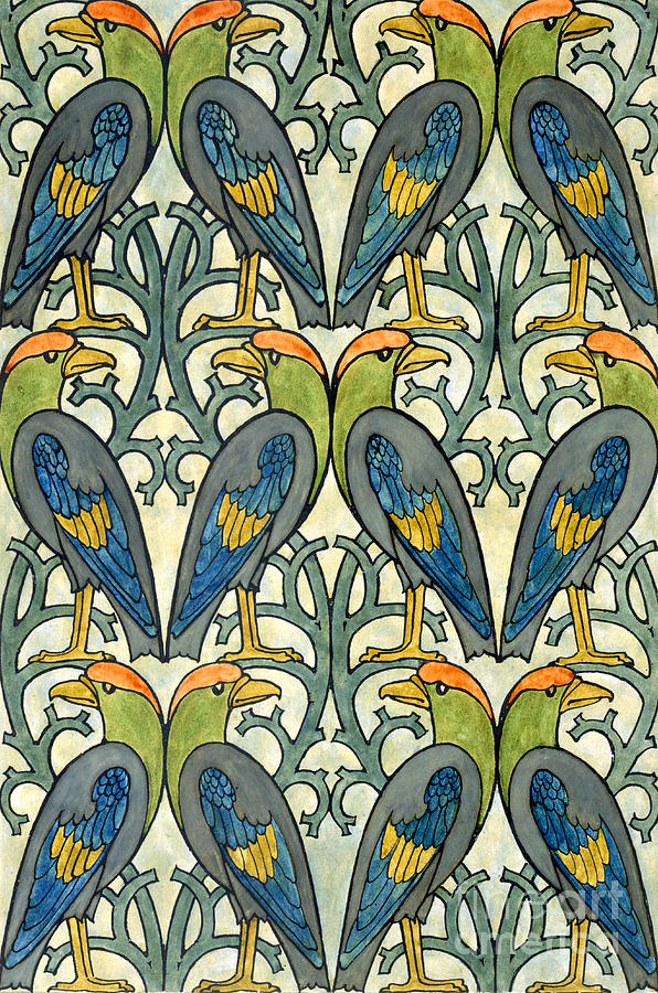 Charles Francis Annesley Voysey Painting - Parrot pattern design by Charles Francis Annesley Voysey