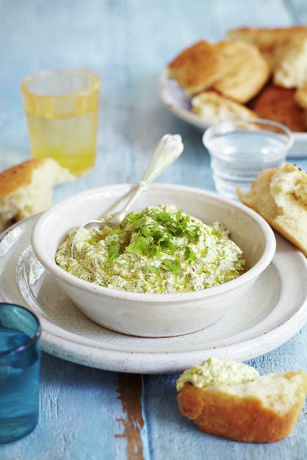 Parsley And Dill Hommus With Sesame Seed Bread Photograph by Charlotte Tolhurst
