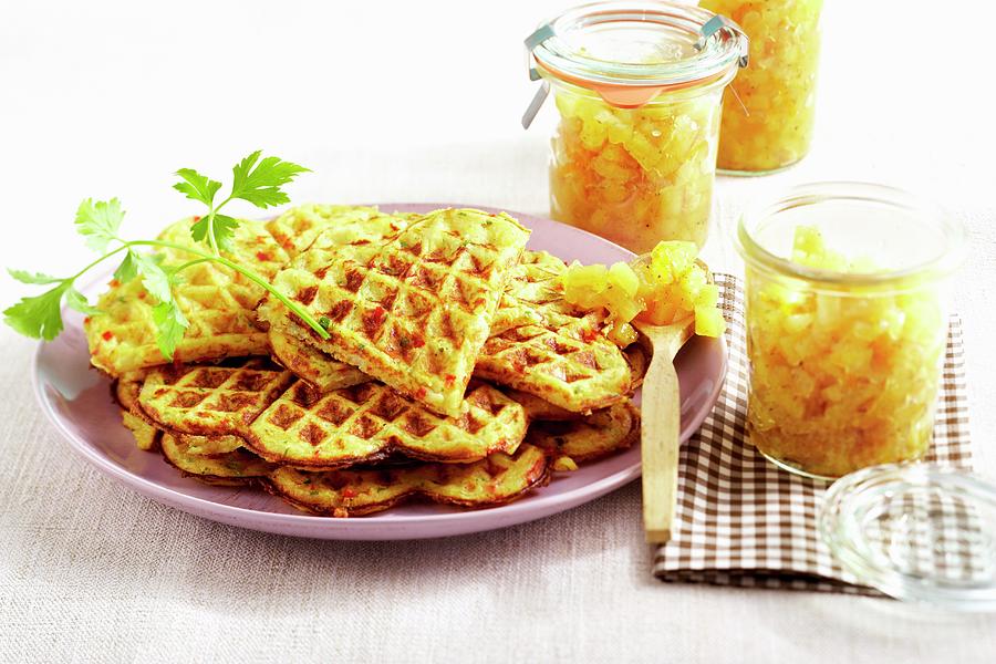Parsley Root Waffles With Quince Chutney Photograph by Teubner Foodfoto