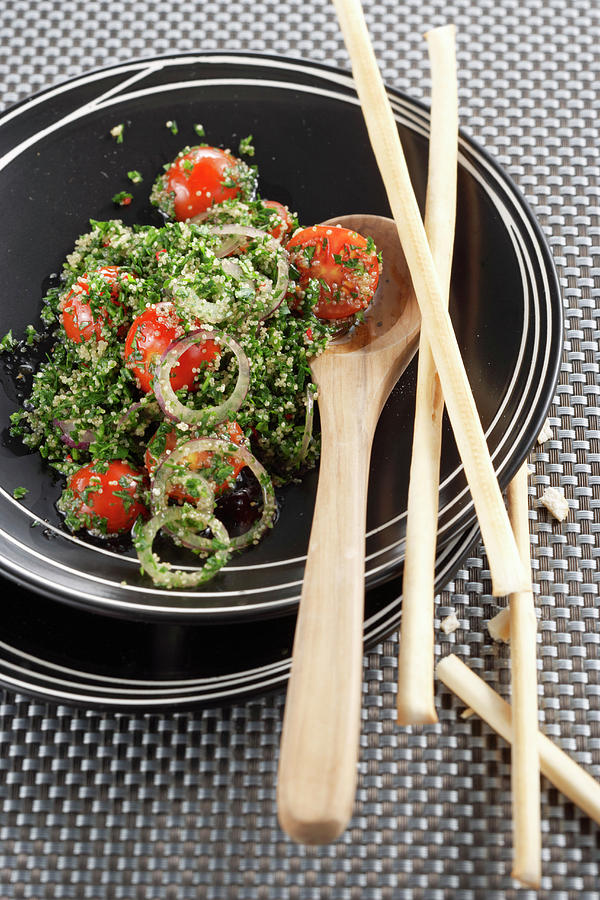 Parsley Salad With Amaranth, Tomatoes, Onions And Grissini Photograph by Teubner Foodfoto