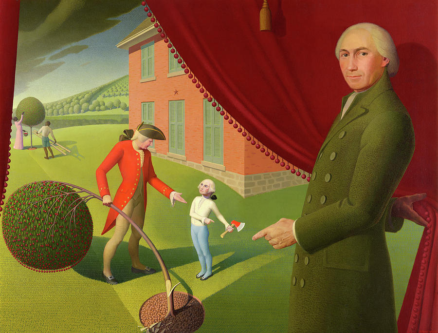 Grant Wood Painting - Parson Weems Fable, 1939 by Grant Wood