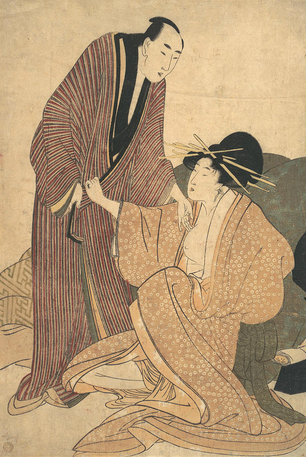 Parting of Lovers - Courtesan and Her Lover Relief by Kitagawa Utamaro