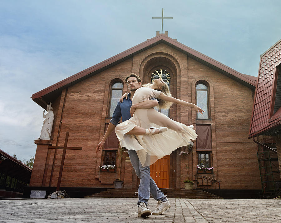 S Photograph - Partner In Love On A Summer Day Circles A Ballerina On The Street In Front Of A Church by Alexandr