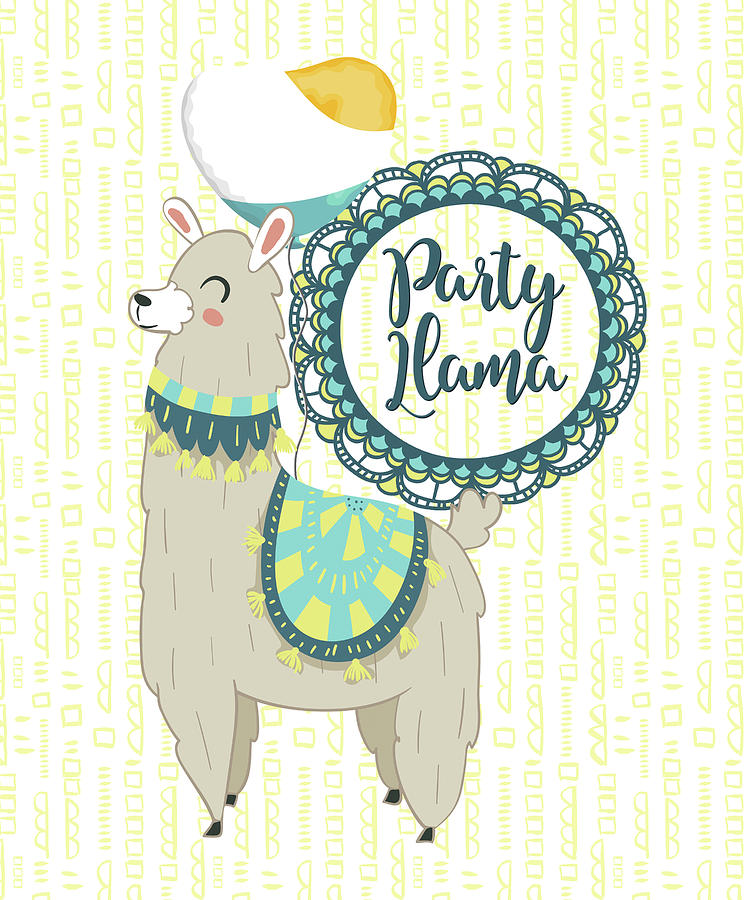 Typography Digital Art - Party Llama by Tina Lavoie