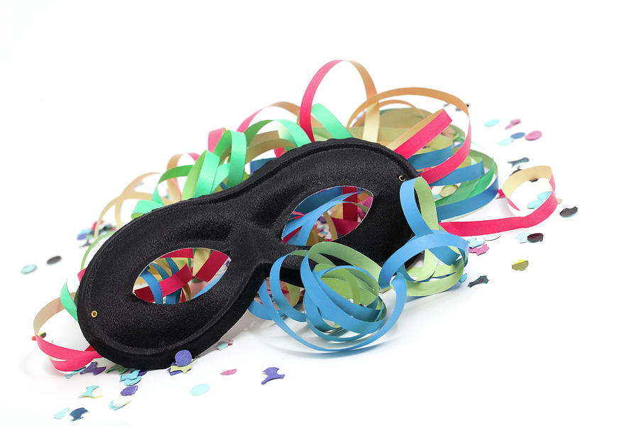 Streamer Photograph - Party Mask, Confetti And Streamers by Ursula Alter