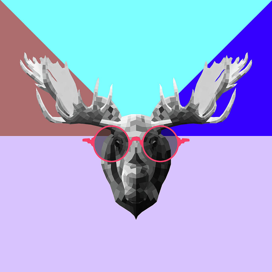 Moose Digital Art - Party Moose in Glasses by Naxart Studio