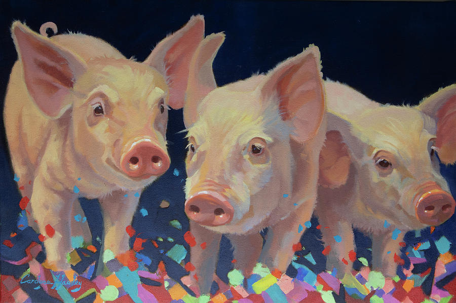 Party Pigs Painting by Carolyne Hawley