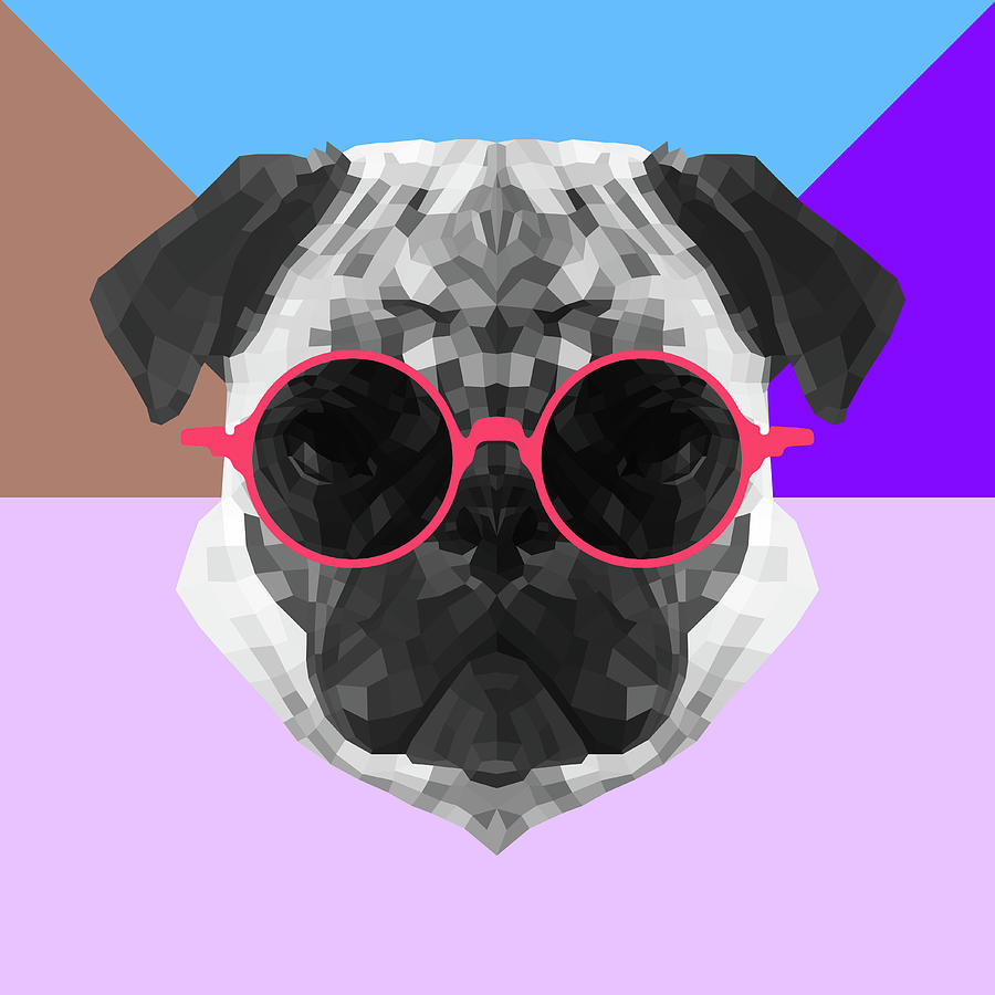 Nature Digital Art - Party Pug in Pink Glasses by Naxart Studio