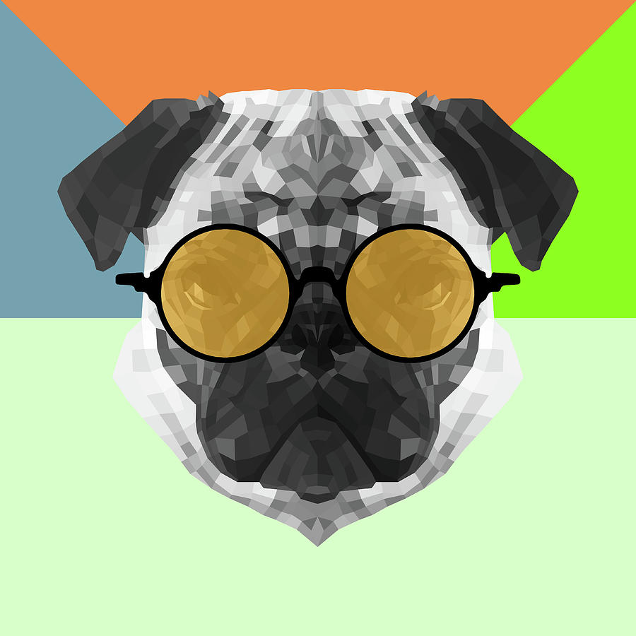 Nature Digital Art - Party Pug in Yellow Glasses by Naxart Studio