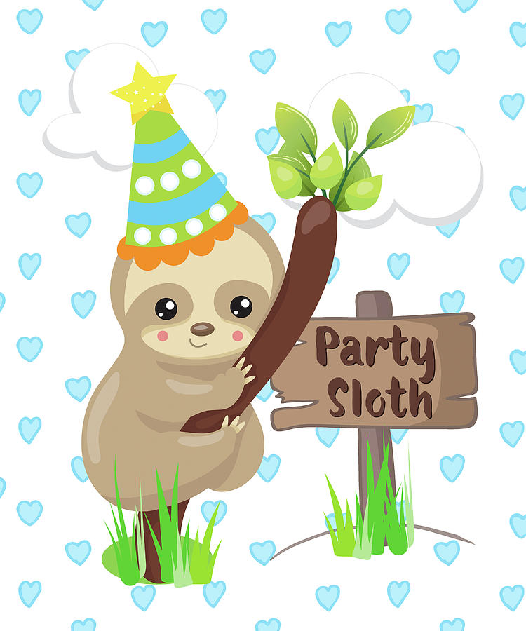 Typography Digital Art - Party Sloth by Tina Lavoie