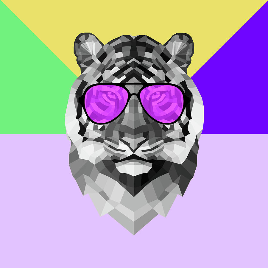 Nature Digital Art - Party Tiger in Glasses by Naxart Studio