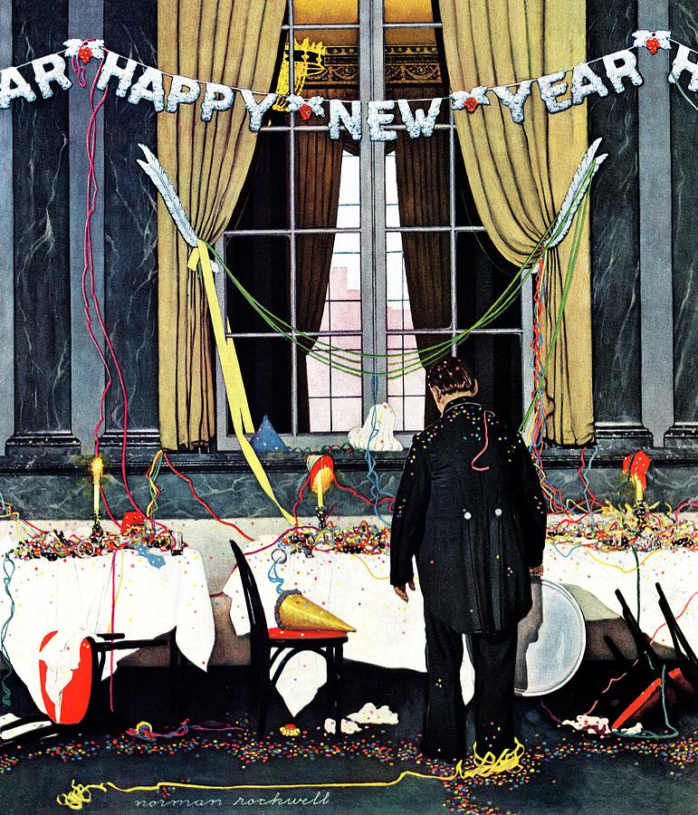 partys Over Or happy New Year Painting by Norman Rockwell