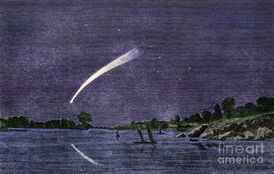 Vintage Drawing - Passage Of Comet Donati Observed On September 30, 1858 Colour Engraving After A 19th Century Illustration by American School