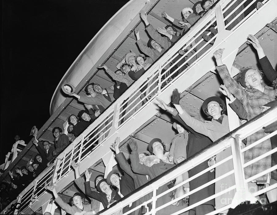 Passengers Waving From Ship Deck Photograph by Bettmann