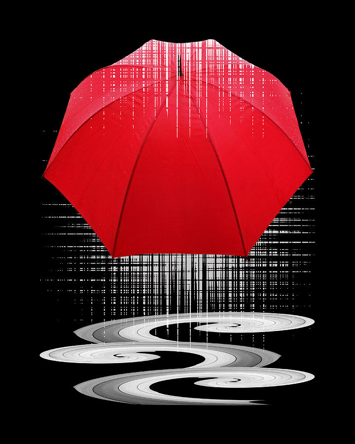 Passion For Puddles - Red Umbrella Abstract Photograph by Gill Billington
