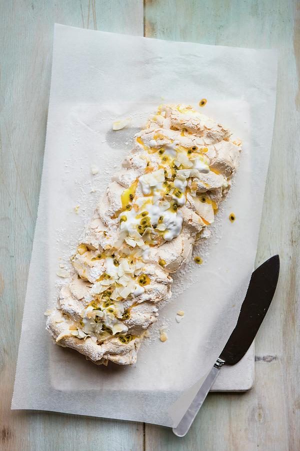 Passion Fruit And Coconut Meringue Roulade seen From Above Photograph by Magdalena Hendey
