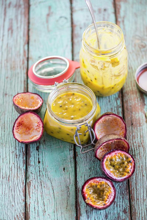 Passion Fruit Spread In Glass Jars Photograph by Hein Van Tonder