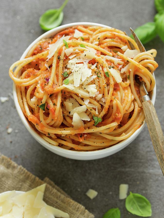 Pasta Al Pomodoro pasta With Tomato Sauce, Italy With Grated Parmesan Photograph by Antti Jokinen