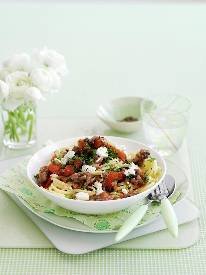 Pasta Norma With Aubergines And Feta Photograph by Gareth Morgans
