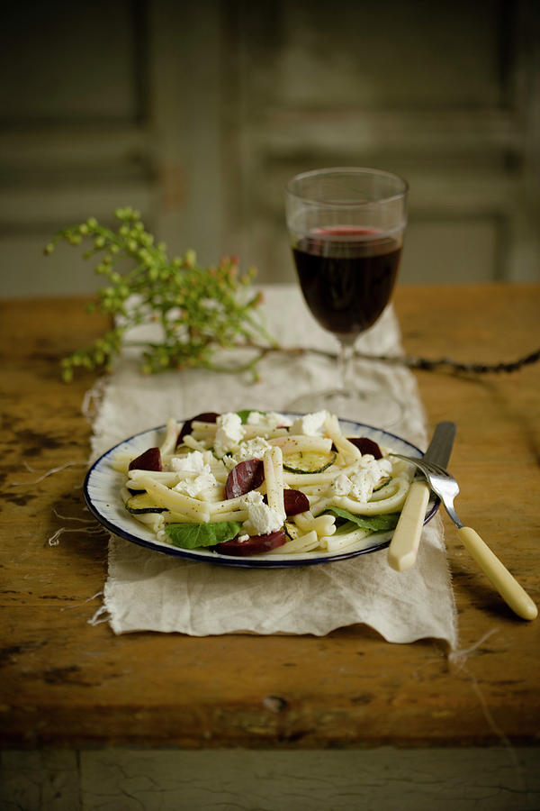 Pasta Salad With Beetroot, Goats Cream Cheese And Honey Dressing Photograph by Colin Cooke