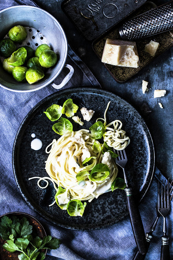 Pasta With Brussels Sprouts And Gorgonzola Sauce Photograph by Dees Kche