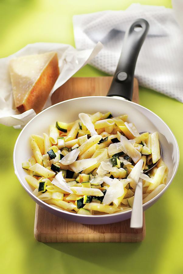 Pasta With Courgettes And Cheese Photograph by Perrin