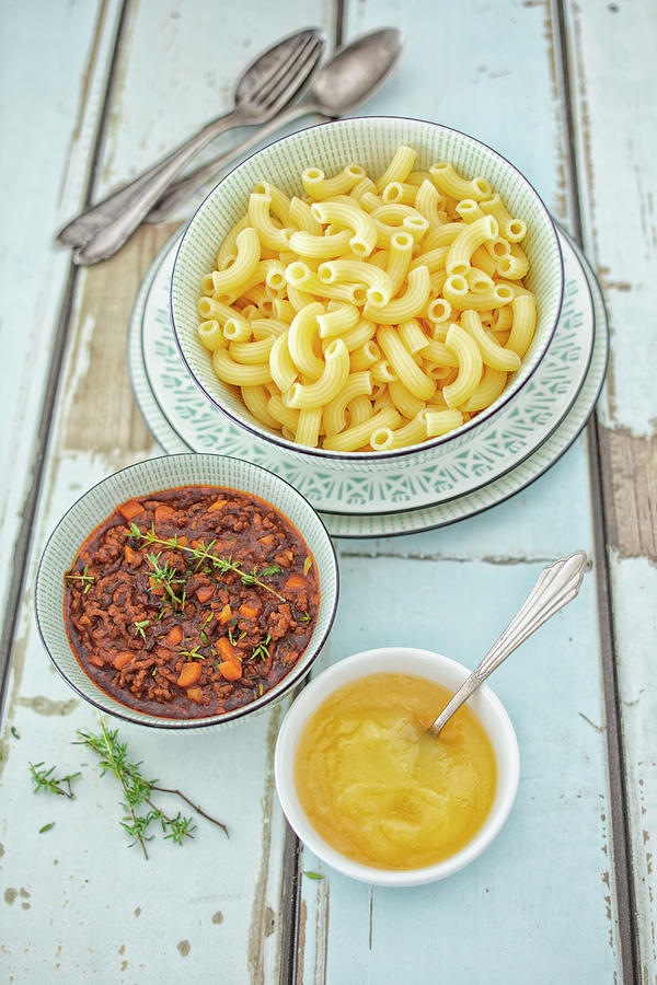 Pasta With Minced Meat And Apple Sauce Photograph by Jan Wischnewski