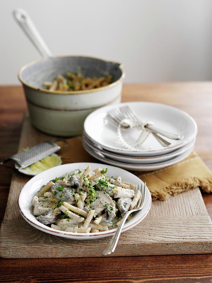 Pasta With Mushrooms And Cheese Photograph by Gareth Morgans