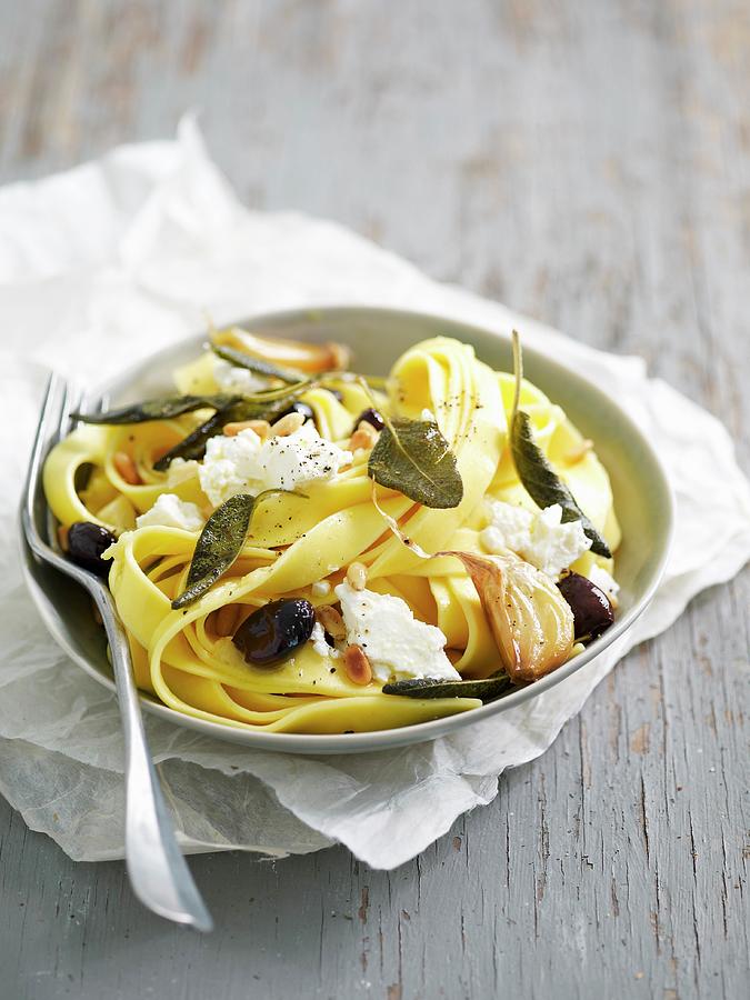 Pasta With Olives, Garlic And Ricotta Photograph by Fnot