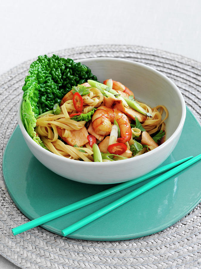 Pasta With Salmon, Shrimp, Ginger And Garlic asia Photograph by Gareth Morgans