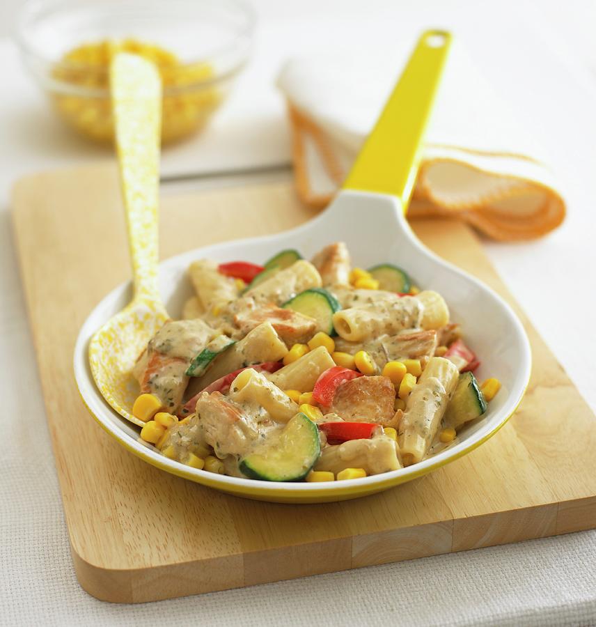 Pasta With Turkey, Sweetcorn And Courgette Photograph by Dave King