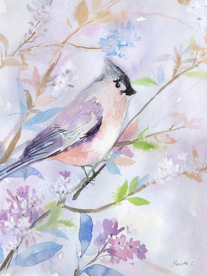 Nature Painting - Pastel Birds 1 by Marietta Cohen Art And Design