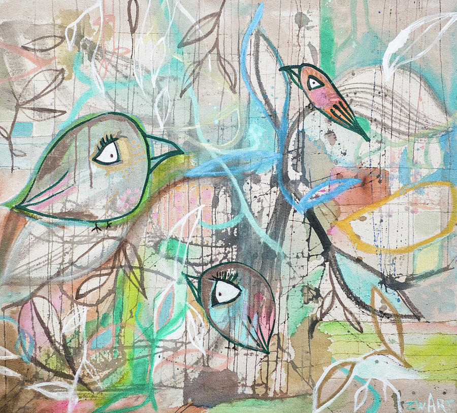 Bird Painting - Pastel Birds Float by Zwart