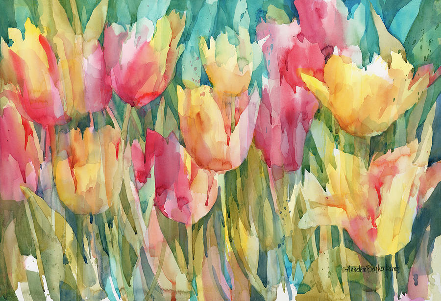 Flower Painting - Pastel Tulips by Annelein Beukenkamp
